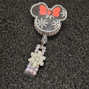 Minnie Mouse Snowflake Retractable Badge Reel  ID Holder Cute Work Id  Badge